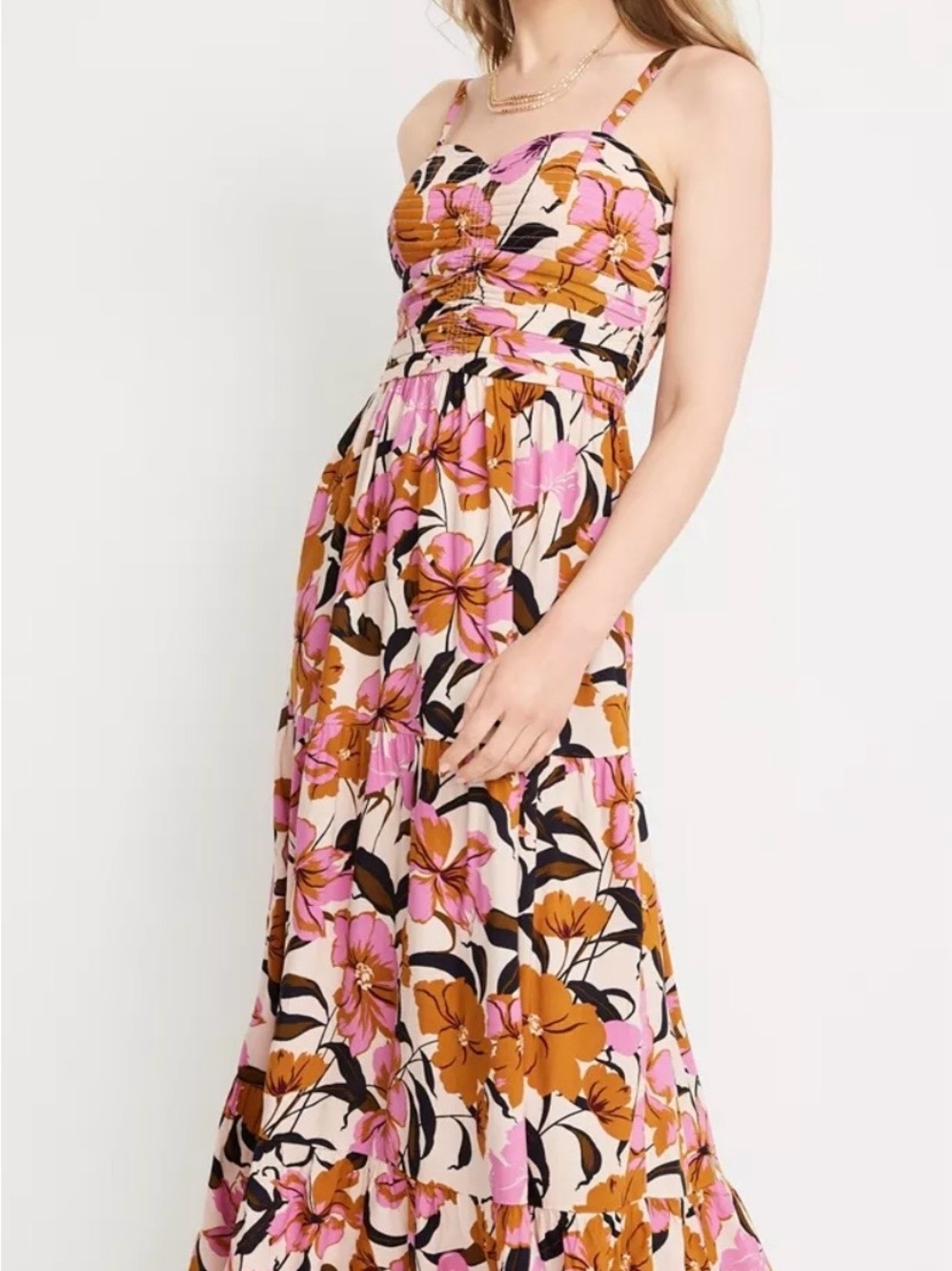 Floral Pink and Brown Sundress, Sleeveless Maxi Dress size 0x